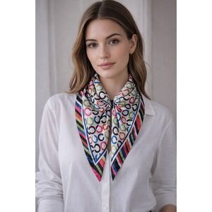 Coach Signature C Logo Silk Scarf Bandana Multicolor Stripe Print Square